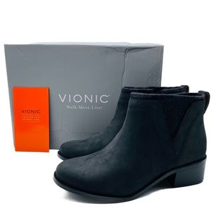 NEW Vionic Hope Joslyn Black Leather Comfort Orthotic Ankle Boot Bootie Size 7